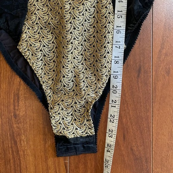 Vintage 90's Frederick's of Hollywood Gold Black Bodysuit USA Made Size M - Picture 10 of 12